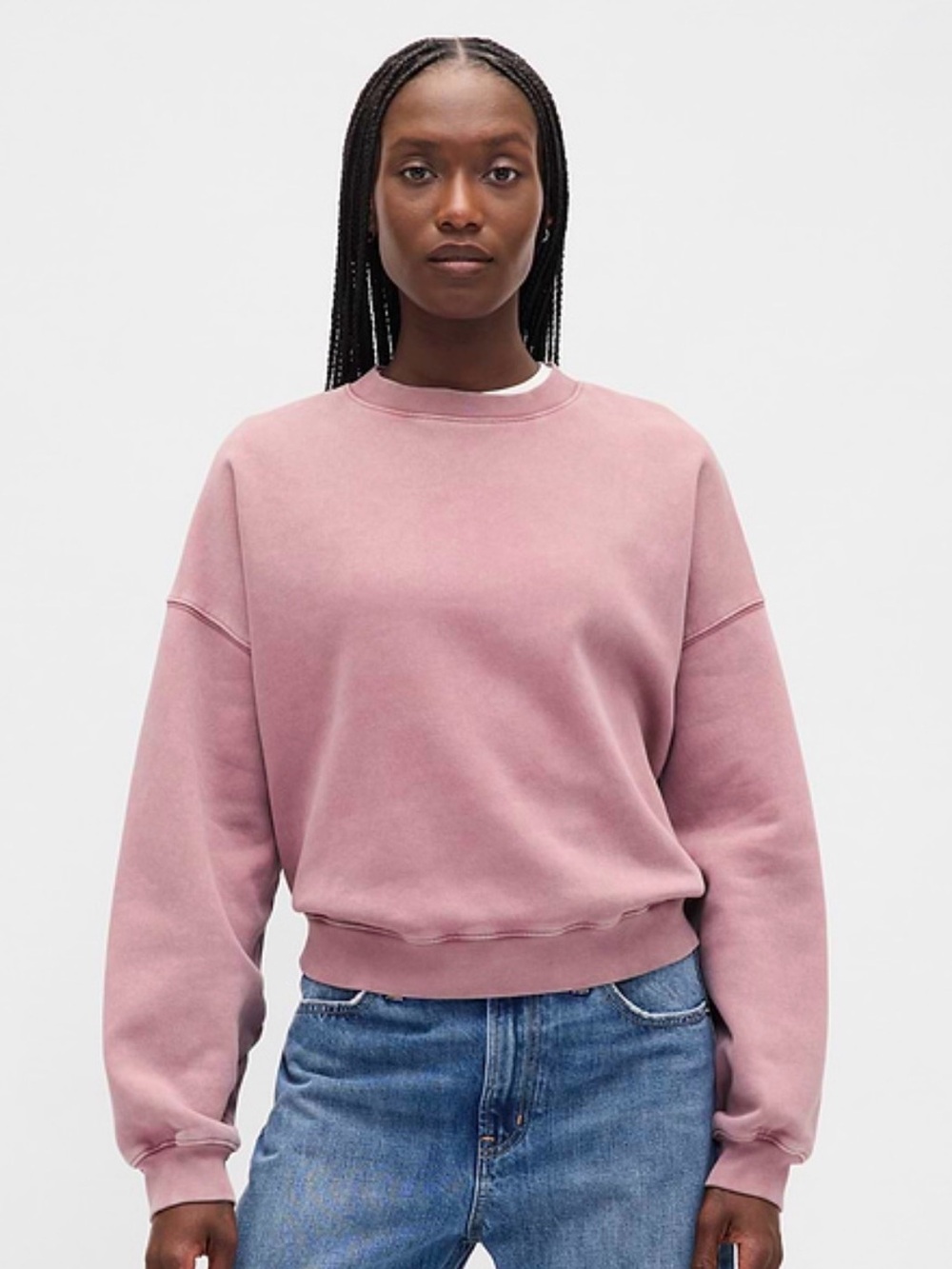 Gap VintageSoft Wedge Crew Sweatshirt in Mauve Pink Wash, Size S